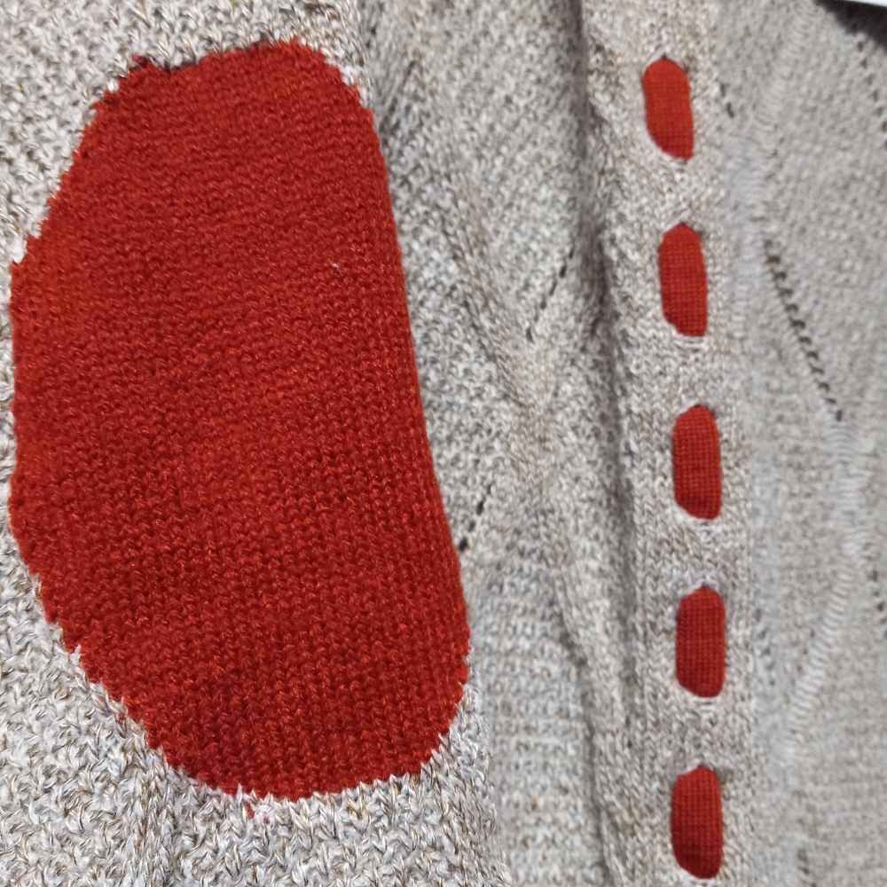 NWT Medium Knit Hoodie Open Front Cardigan Gray with Red Elbow patch - Picture 4 of 6